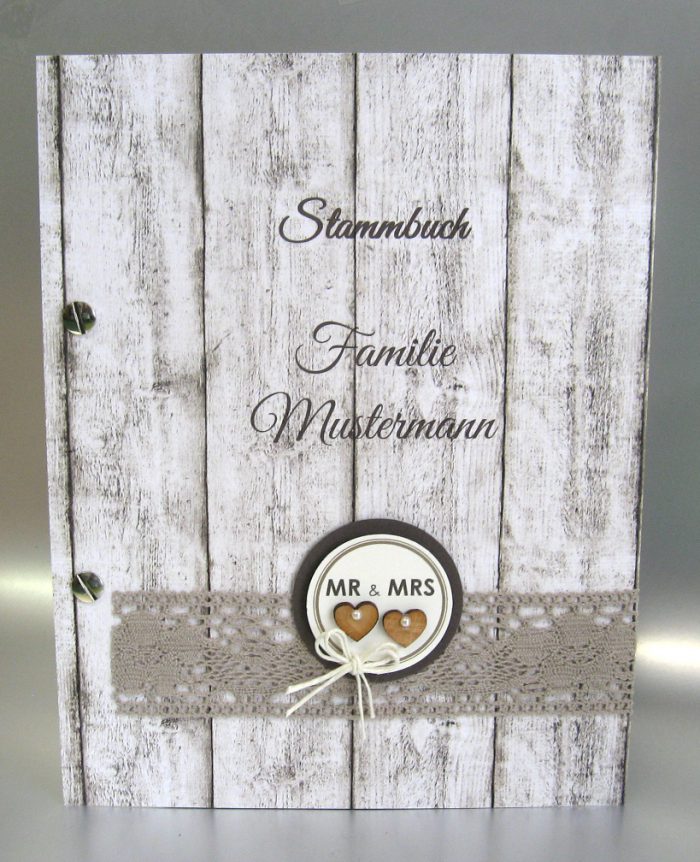 Stammbuch 11024 Mr & Mrs Holzoptik, mit echter Spitze, A5