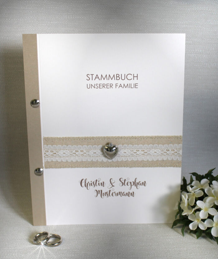 Stammbuch mit echtem Leinenband & Spitze, personalisiert, A5, zum kleinen Preis!! Design 12001