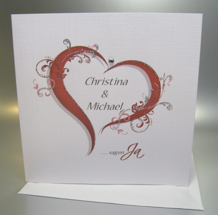 5 Hochzeitskarten "Herz" 10008 incl. Umschlag & Einlegeblatt, in 4 Farben (St. 2.99€) – Bild 2
