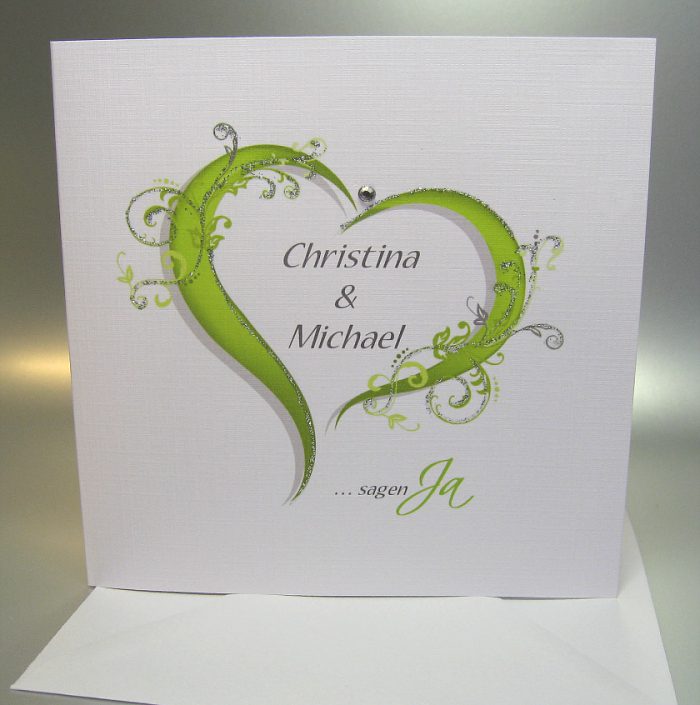 5 Hochzeitskarten "Herz" 10008 incl. Umschlag & Einlegeblatt, in 4 Farben (St. 2.99€)