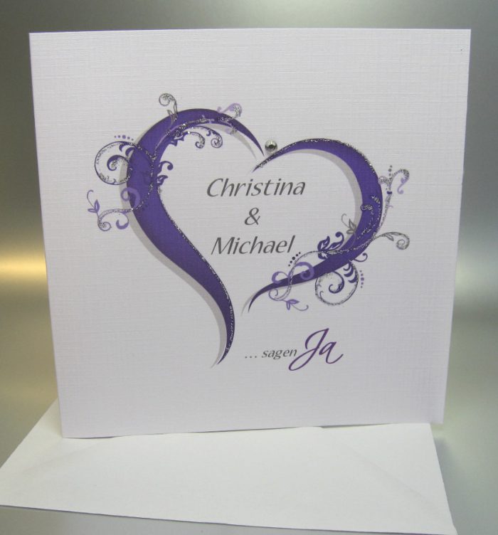 5 Hochzeitskarten "Herz" 10008 incl. Umschlag & Einlegeblatt, in 4 Farben (St. 2.99€) – Bild 3