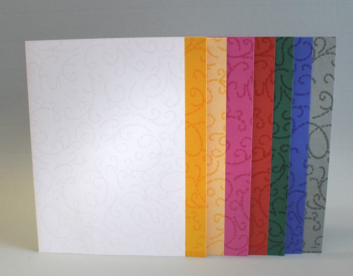 10 Klappkarten "Lackornamente" hochformat incl. Umschlag in 8 Farben, 30003