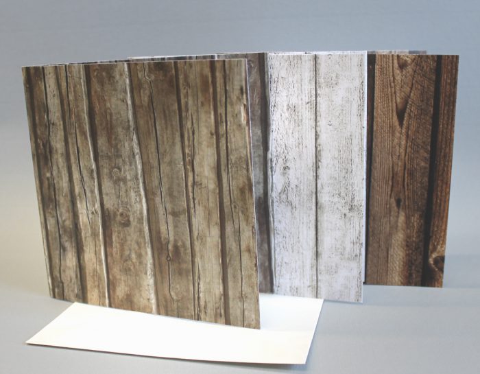 5 Klappkarten Holzoptik quadratisch incl. Umschlag in 3 Farben, 31001