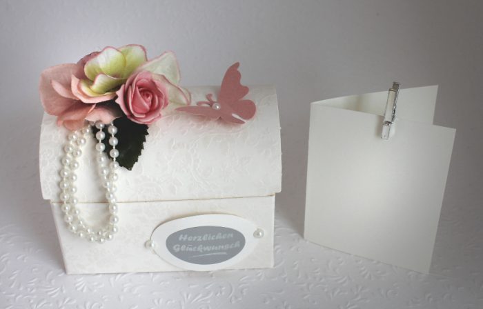 Glückwunschtruhe "Mini" ideal für Geldgeschenke "altrosa" zur Hochzeit oder Geburtstag