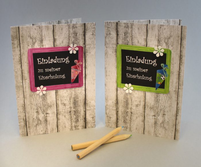 Einladung zur Einschulung incl. Umschlag & Einlegeblatt 14027 Holzoptik in 2 Farben