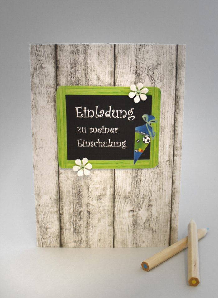 Einladung zur Einschulung incl. Umschlag & Einlegeblatt 14027 Holzoptik in 2 Farben – Bild 3