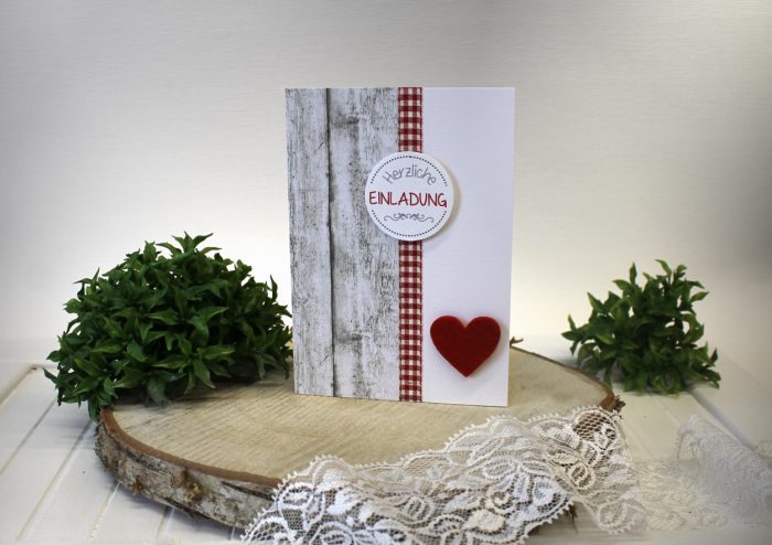 Einladung zum Geburtstag incl. Umschlag & Einlegeblatt Holzoptik rot Design 95000