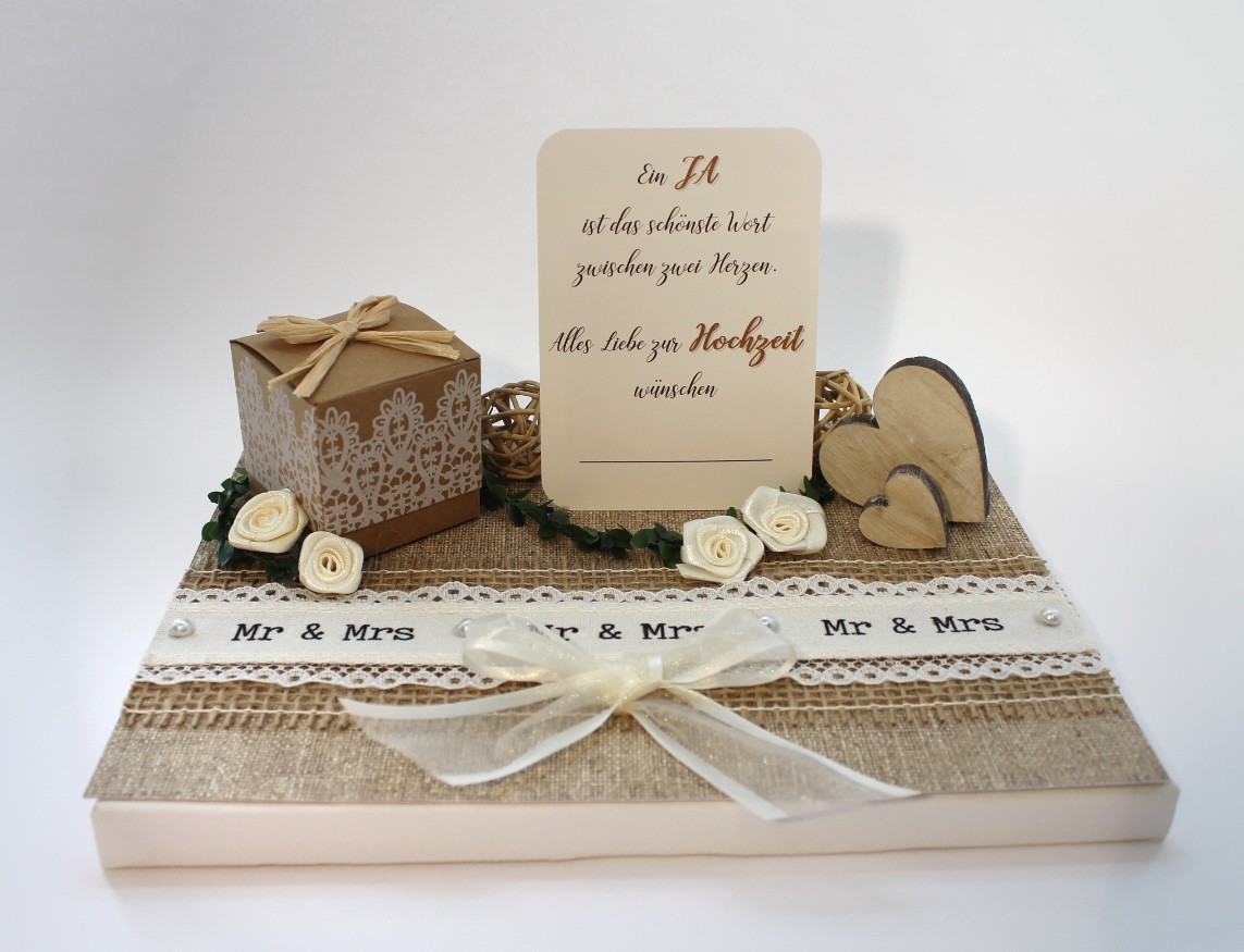 Geldgeschenk „LeinenoptikKraftkarton“ rustikal ideal zur Hochzeit