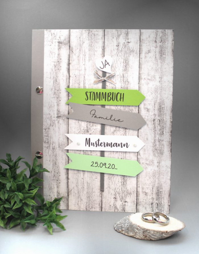 Stammbuch mit Namen 80041 Holzoptik "Wegweiser" A5 in 5 Farben – Bild 2
