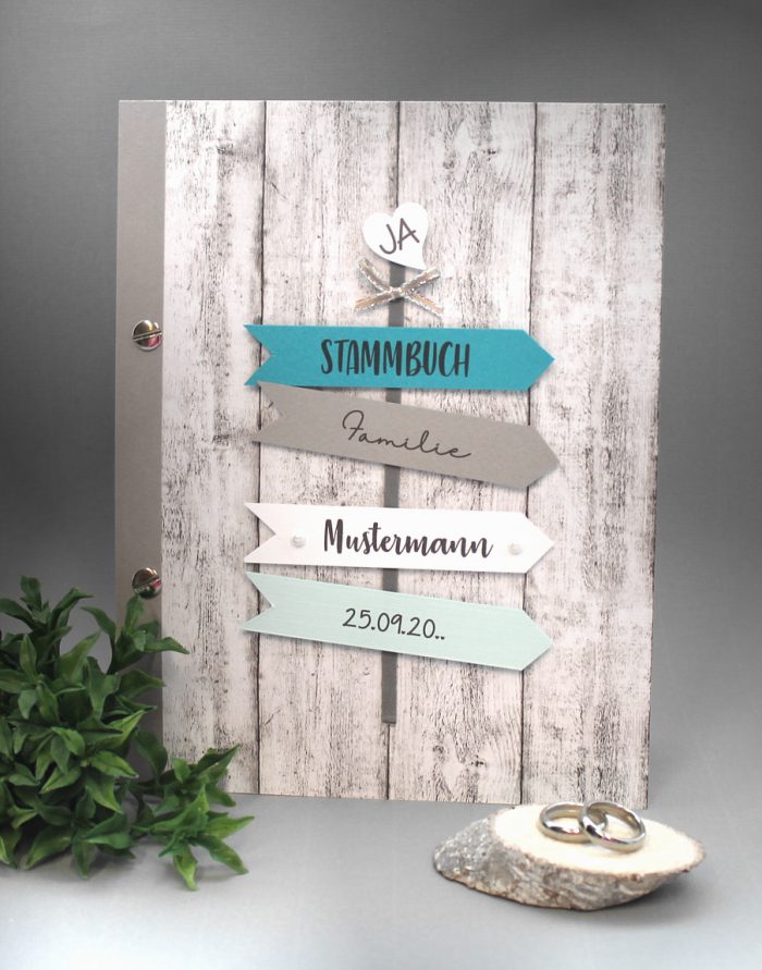 Stammbuch mit Namen 80041 Holzoptik "Wegweiser" A5 in 5 Farben – Bild 4