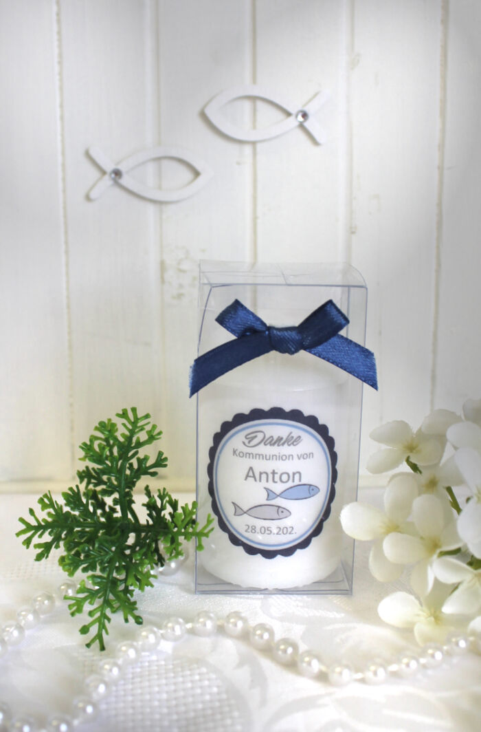 Gastgeschenk Kerze zur Konfirmation-Kommunion oder Taufe "Fisch" Design 300 – Bild 7