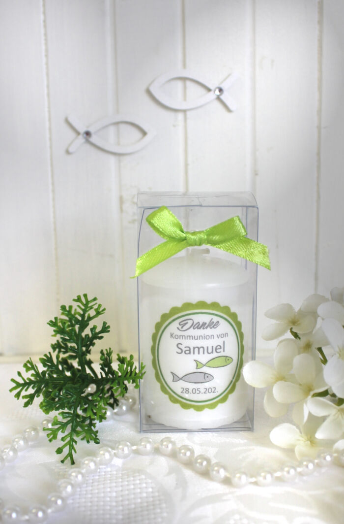 Gastgeschenk Kerze zur Konfirmation-Kommunion oder Taufe "Fisch" Design 300 – Bild 6