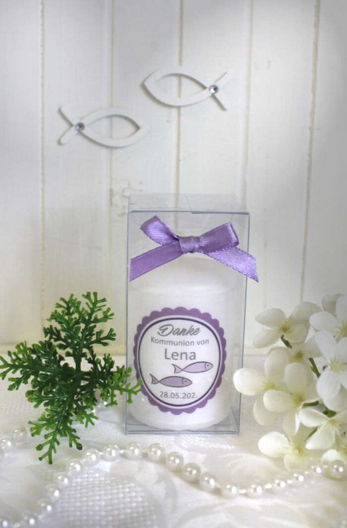 Gastgeschenk Kerze zur Konfirmation-Kommunion oder Taufe "Fisch" Design 300 – Bild 5