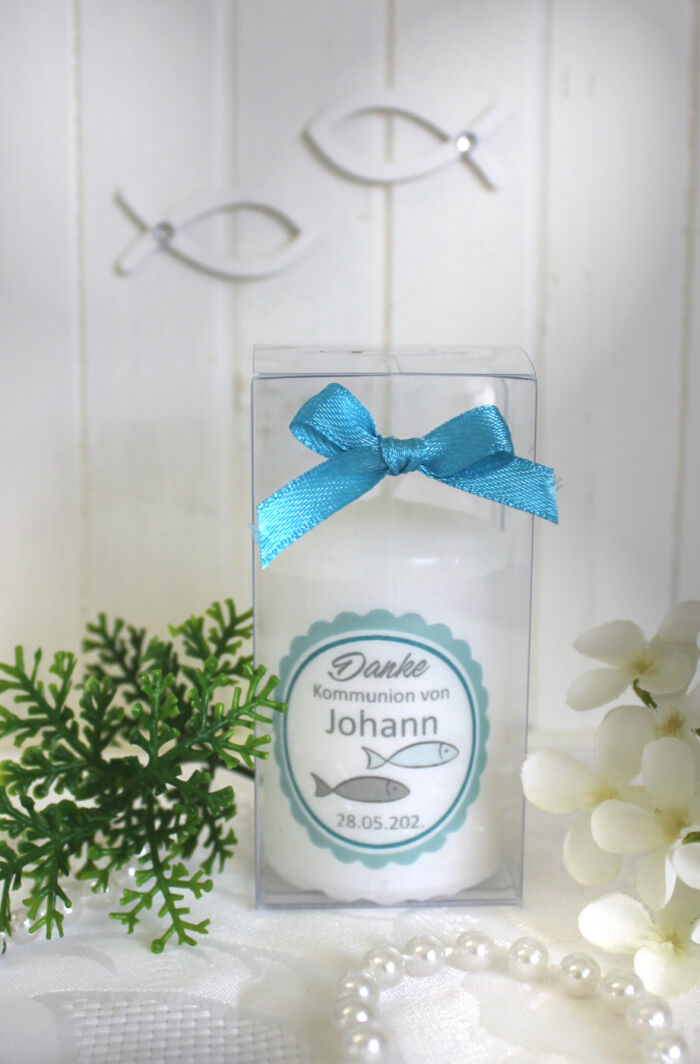 Gastgeschenk Kerze zur Konfirmation-Kommunion oder Taufe "Fisch" Design 300 – Bild 3