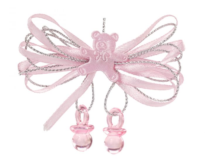 Schleifchen mit Schnullis, rosa, 2 Stück, ideal als Deko 3451099