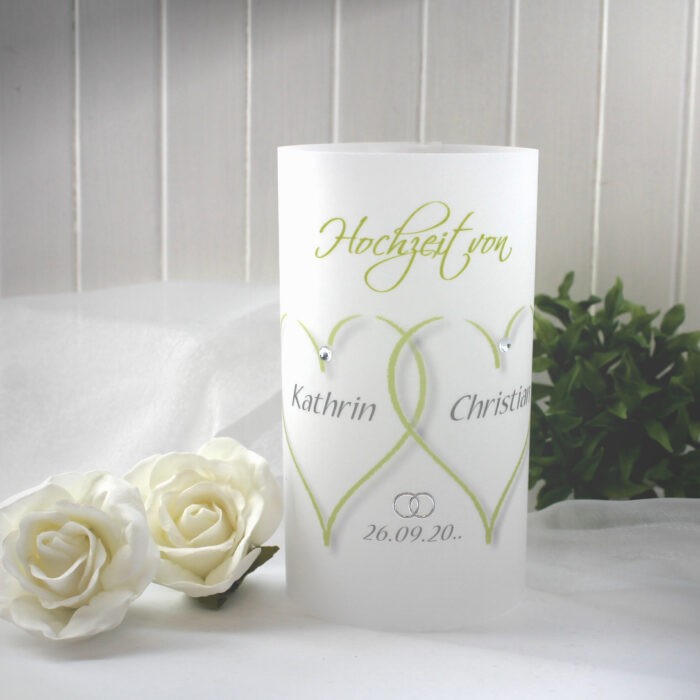 Lichthülle, Windlicht Pergament "2 Herzen" zur Hochzeit Design 10001 – Bild 4