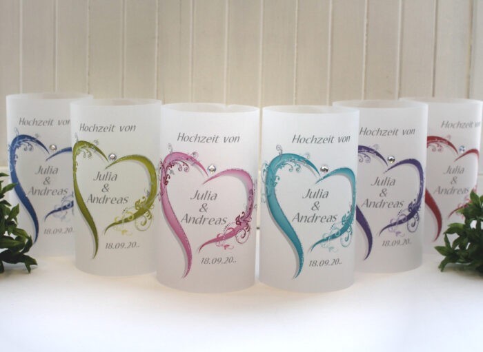 Lichthülle, Windlicht Pergament "Herz" zur Hochzeit, in 6 Farben Design 10008