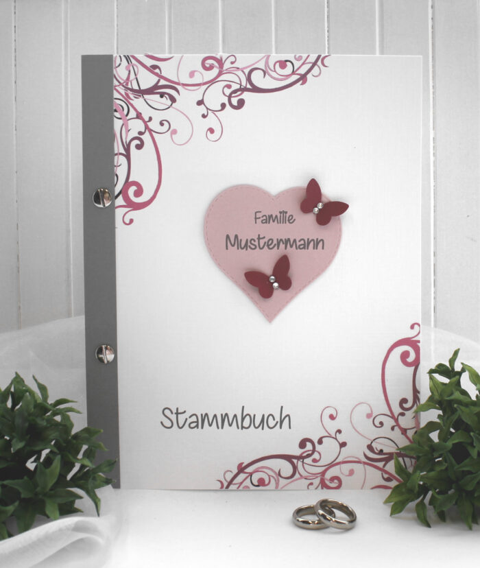 Stammbuch mit Namen grau-rosa-beere 12029, A5, zum kleinen Preis