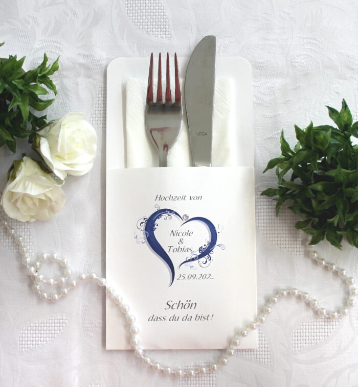 Bestecktasche zur Hochzeit, "Herz" Design 10008 wahlweise in: rosa-blau-grün-bordeauxrot-lila-türkis – Bild 3