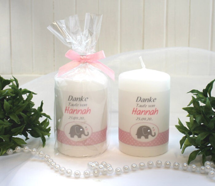 Gastgeschenk Kerze zur Taufe personalisiert "Elefant mit Herz" in 4 Farben Design 207 – Bild 4