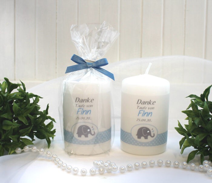 Gastgeschenk Kerze zur Taufe personalisiert "Elefant mit Herz" in 4 Farben Design 207 – Bild 5