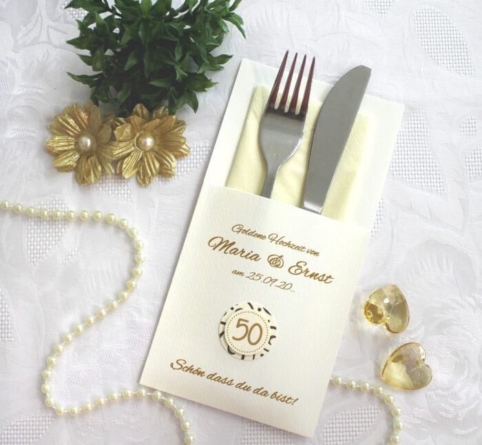 Bestecktasche zur "Goldenen Hochzeit" personalisiert, Design 7100