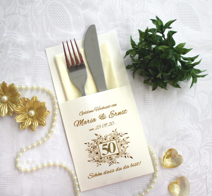 Bestecktasche zur "Goldenen Hochzeit" personalisiert, Design 7101