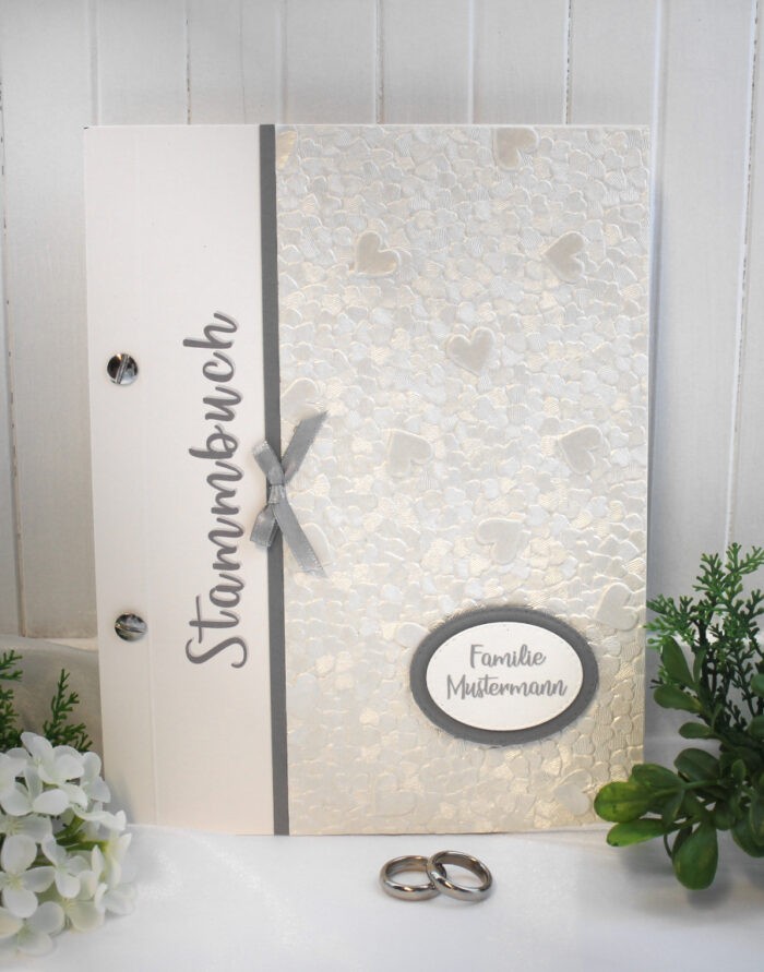 Stammbuch mit Namen "Herzen perlmut" 12009, A5, zum kleinen Preis!!