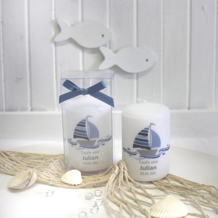 Gastgeschenk Kerze zur Taufe, Konfirmation oder Kommunion "Schiff" personalisiert, Design 206 – Bild 5