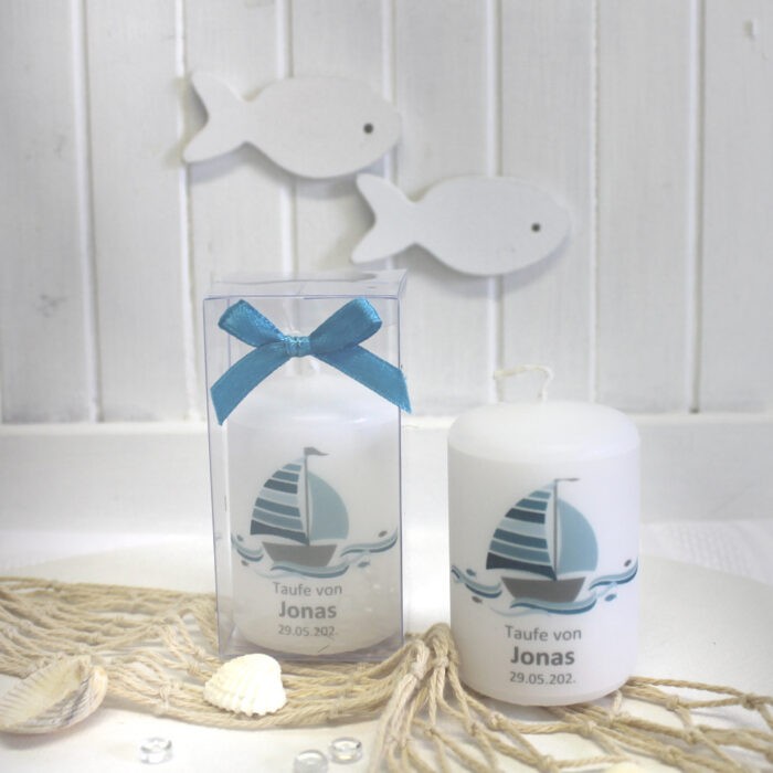 Gastgeschenk Kerze zur Taufe, Konfirmation oder Kommunion "Schiff" personalisiert, Design 206 – Bild 3