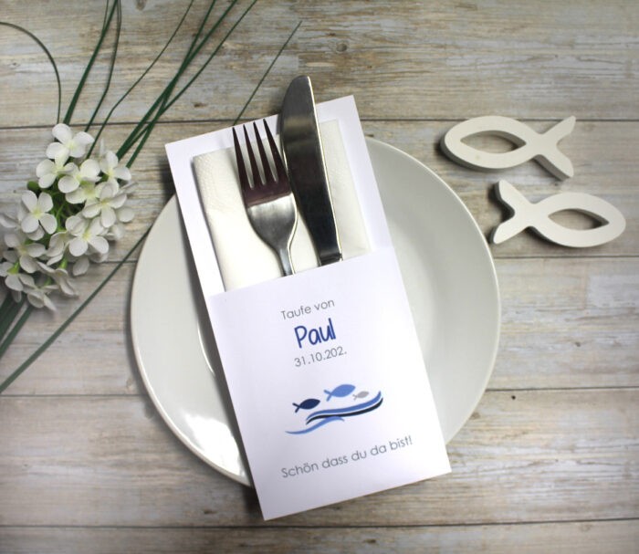 Bestecktasche "Welle mit Fisch" zur Taufe,Konfirmation, Kommunion oder Firmung, Design 212 in grün-rosa-türkis-blau oder lila – Bild 7