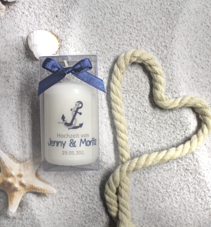 Gastgeschenk Kerze zur Hochzeit, "Anker Maritim" Design 414 – Bild 3