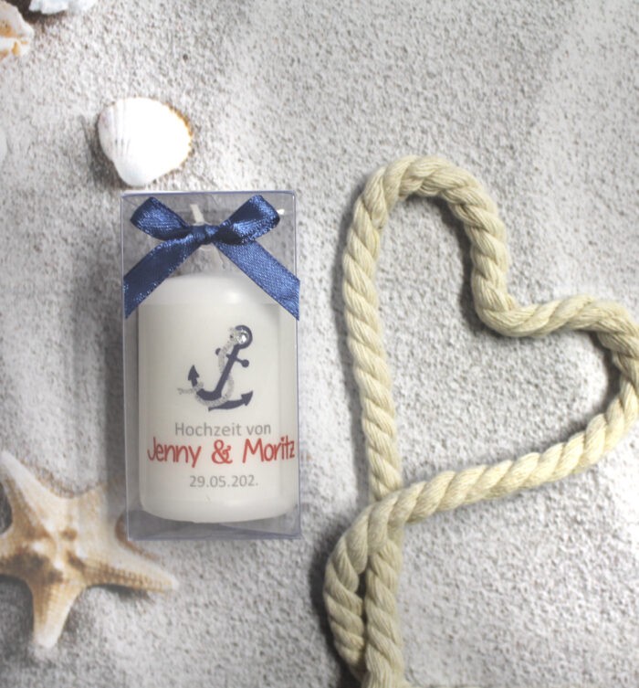Gastgeschenk Kerze zur Hochzeit, "Anker Maritim" Design 414 – Bild 4