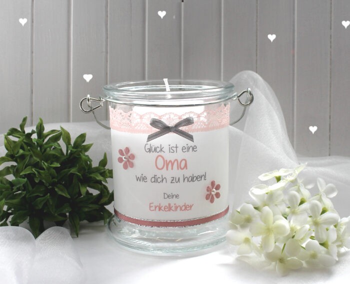 Geschenk für die Oma "Dekoglas incl. Kerze" mint-türkis oder altrosa, von deinen Enkelkindern Design 71136