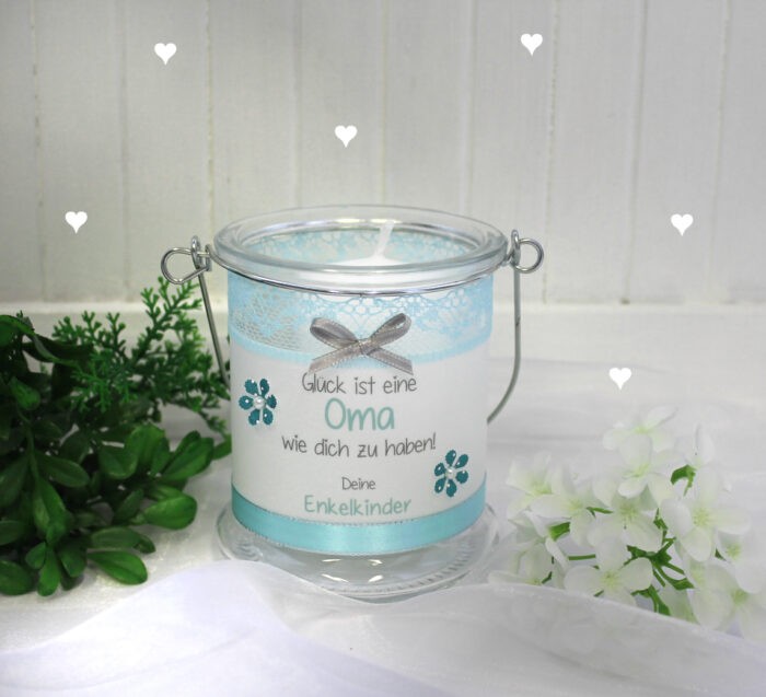 Geschenk für die Oma "Dekoglas incl. Kerze" mint-türkis oder altrosa, von deinen Enkelkindern Design 71136 – Bild 2