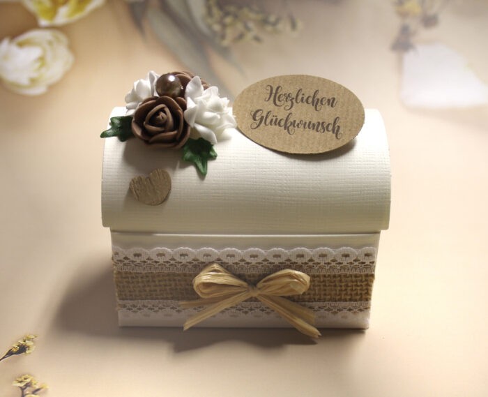 Geldgeschenk "rustikal" ivoire-braun mit Blüte zum Geburtstag oder zur Hochzeit, zum kleinen Preis!! Design 515