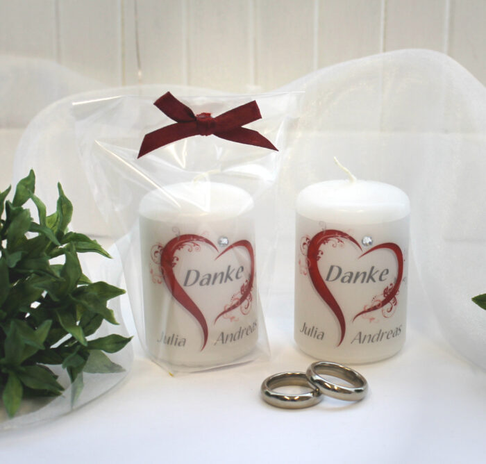 Gastgeschenk Kerze zur Hochzeit "Herz" in 6 Farben incl. Namen Design 10008 – Bild 7