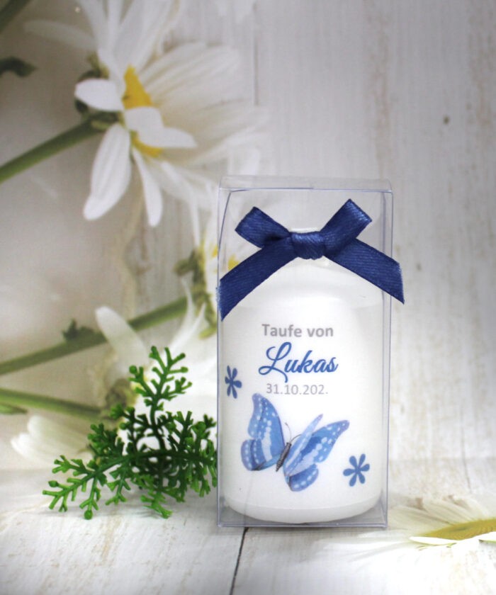 Gastgeschenk Kerze zur Taufe, Konfirmartion oder Kommunion "Schmetterling", Design 215 – Bild 6