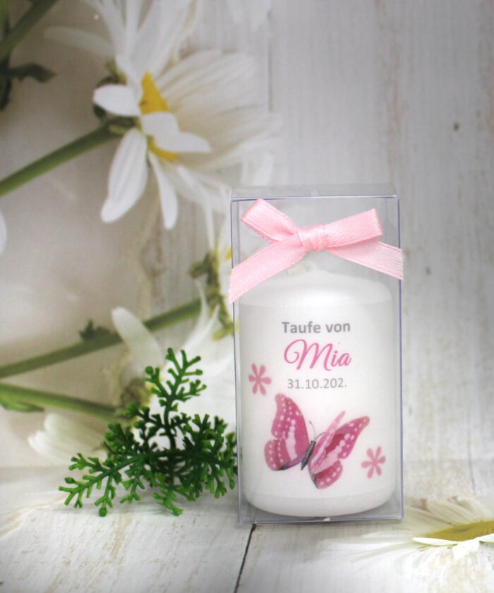 Gastgeschenk Kerze zur Taufe, Konfirmartion oder Kommunion "Schmetterling", Design 215 – Bild 4