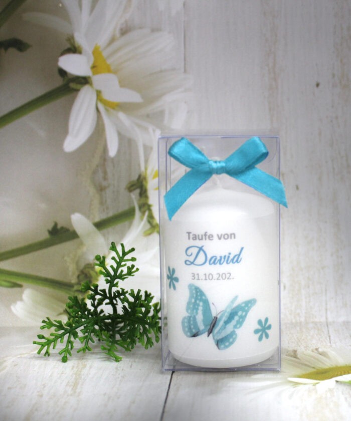 Gastgeschenk Kerze zur Taufe, Konfirmartion oder Kommunion "Schmetterling", Design 215 – Bild 3