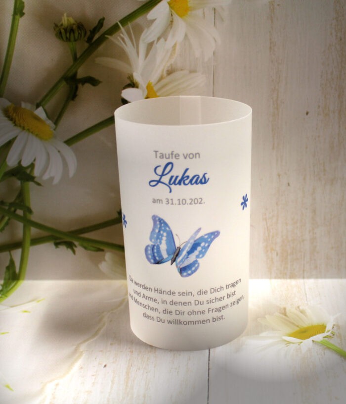 Lichthülle, Windlicht Pergament zur Taufe, Konfirmation oder Kommunion "Schmetterling" Design 215 – Bild 5