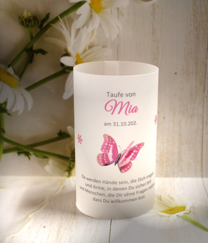 Lichthülle, Windlicht Pergament zur Taufe, Konfirmation oder Kommunion "Schmetterling" Design 215 – Bild 3