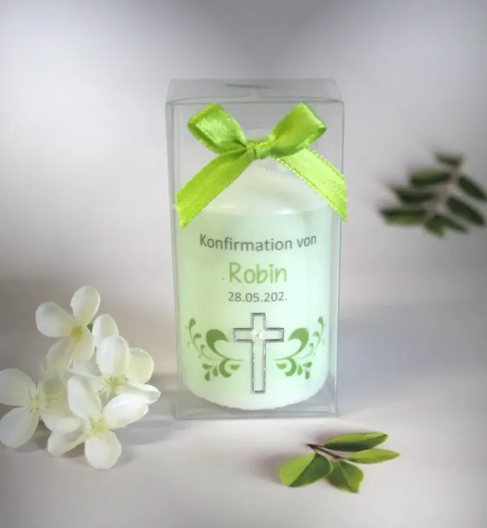 Gastgeschenk Kerze "Danke Kreuz" zur Konfirmation oder Taufe Design 312 – Bild 4