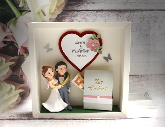 Geschenkschachtel als Rahmen zur "Hochzeit" mit transparentem Schiebedeckel, hochwertige Qualität, personalisiert, Design 8002