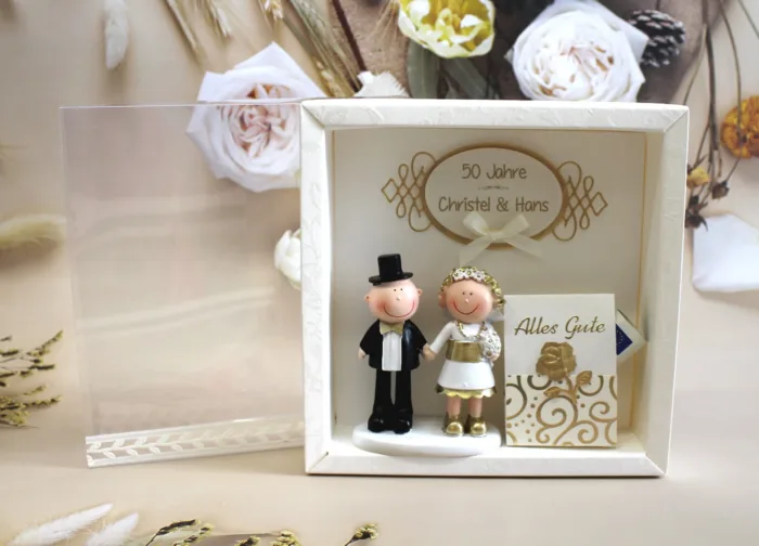 Geschenkschachtel als Rahmen zur "Goldenen Hochzeit" mit transparentem Schiebedeckel, hochwertige Qualität, personalisiert, Design 8000 – Bild 2