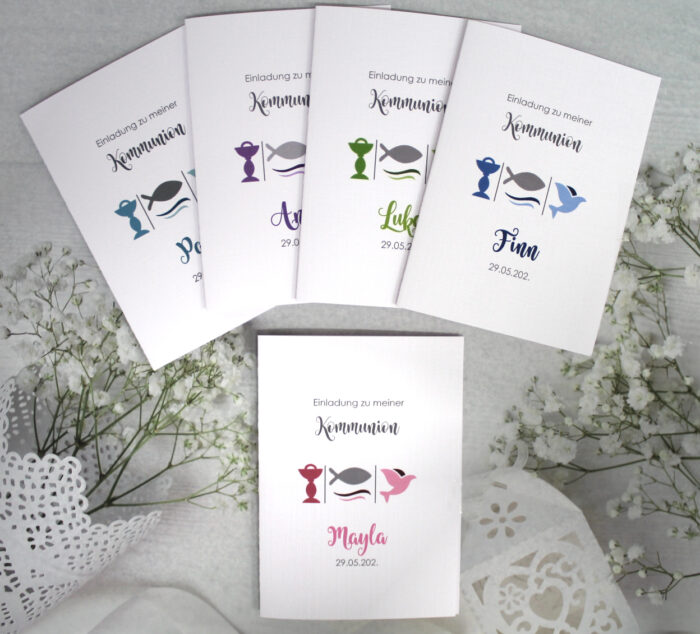 Einladung zur Konfirmation-Kommunion oder Taufe 3 Motive incl. Umschlag & Einlegeblatt Design 314 Mindestbestellmenge 5 Stück!!