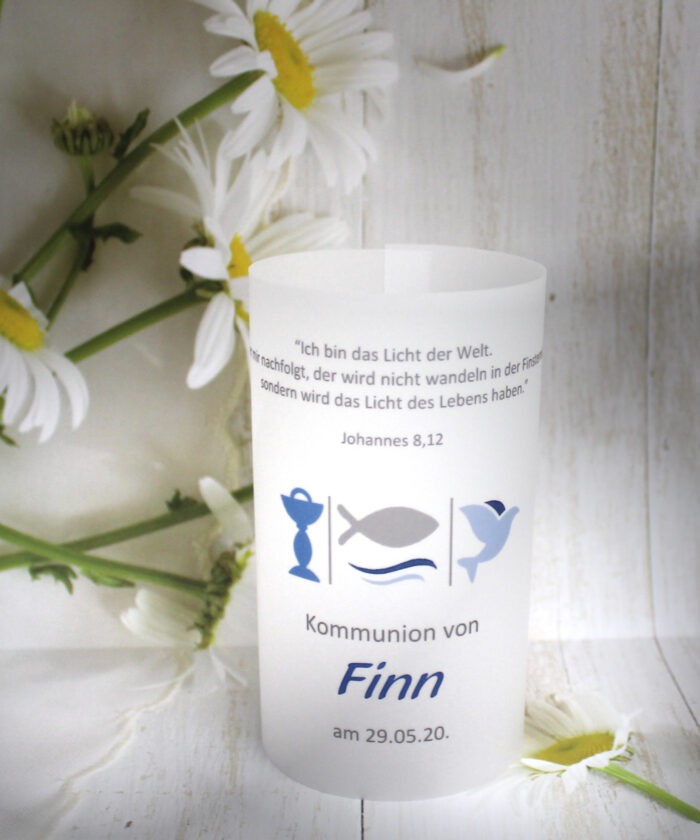 Lichthülle, Windlicht Pergament zur Taufe, Konfirmation oder Kommunion "3 Motive" Kelch-Fisch-Taube Design 314 – Bild 6