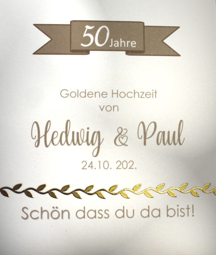 Bestecktasche perlmutt zur "Goldenen Hochzeit" mit glänzender Blätterranke, Design 7104 – Bild 2