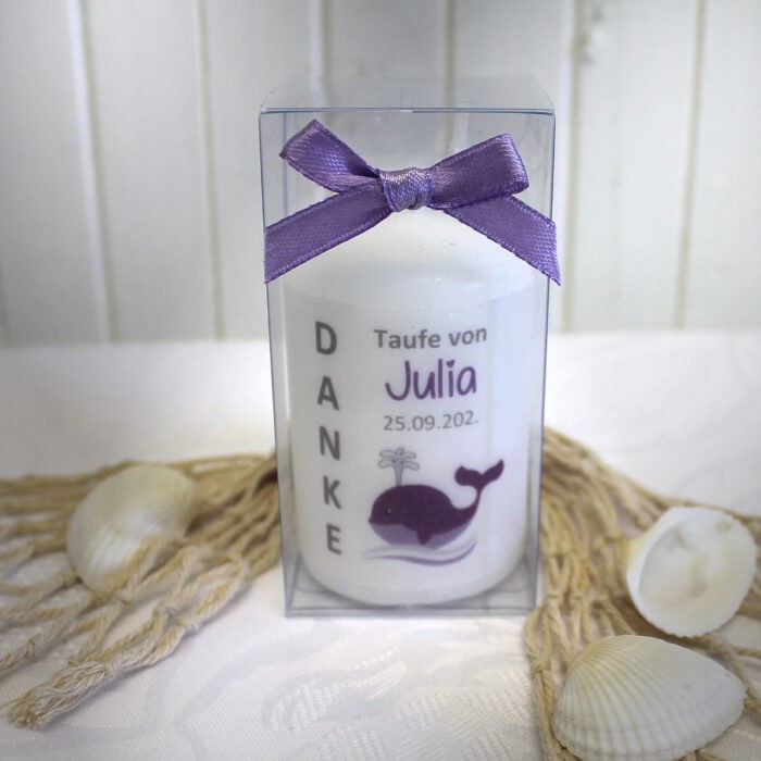 Gastgeschenk Kerze zur Taufe "Kleiner Wal" incl. Namen und Datum, Design 216 – Bild 5