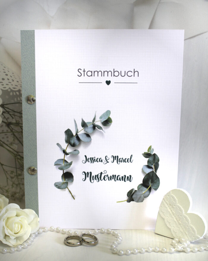 Stammbuch mit Namen, Eukalyptus-Blätter Design 12023, A5, zum kleinen Preis!!